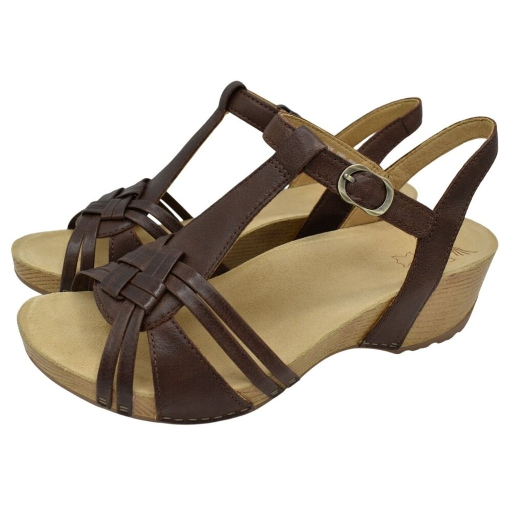 Dansko Womens Size EU 41 Tia Brown Milled Leather Open Toe Strappy Sandals Shoes